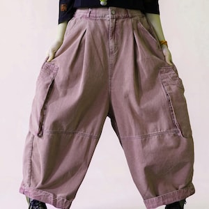 Vintage Washed Workwear Pants | High Waist Balloon Jeans, Artisan Dyed Cargo Style image 5