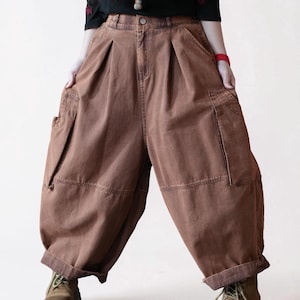 Vintage Washed Workwear Pants | High Waist Balloon Jeans, Artisan Dyed Cargo Style Rose Brown