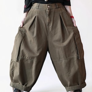 Vintage Washed Workwear Pants | High Waist Balloon Jeans, Artisan Dyed Cargo Style image 10