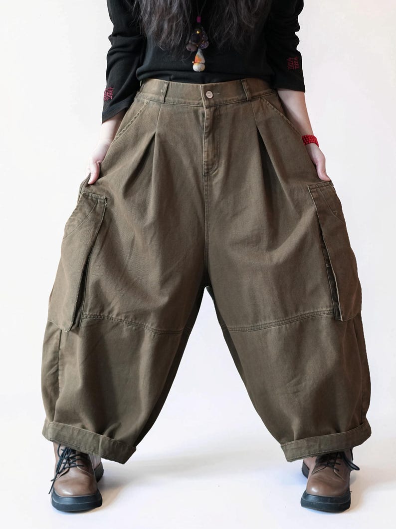 Vintage Washed Workwear Pants | High Waist Balloon Jeans, Artisan Dyed Cargo Style image 10