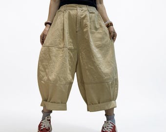 Patchwork Wide Leg Denim Pants | Relaxed Fit Cotton Trousers