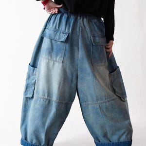 Vintage Washed Workwear Pants | High Waist Balloon Jeans, Artisan Dyed Cargo Style image 14
