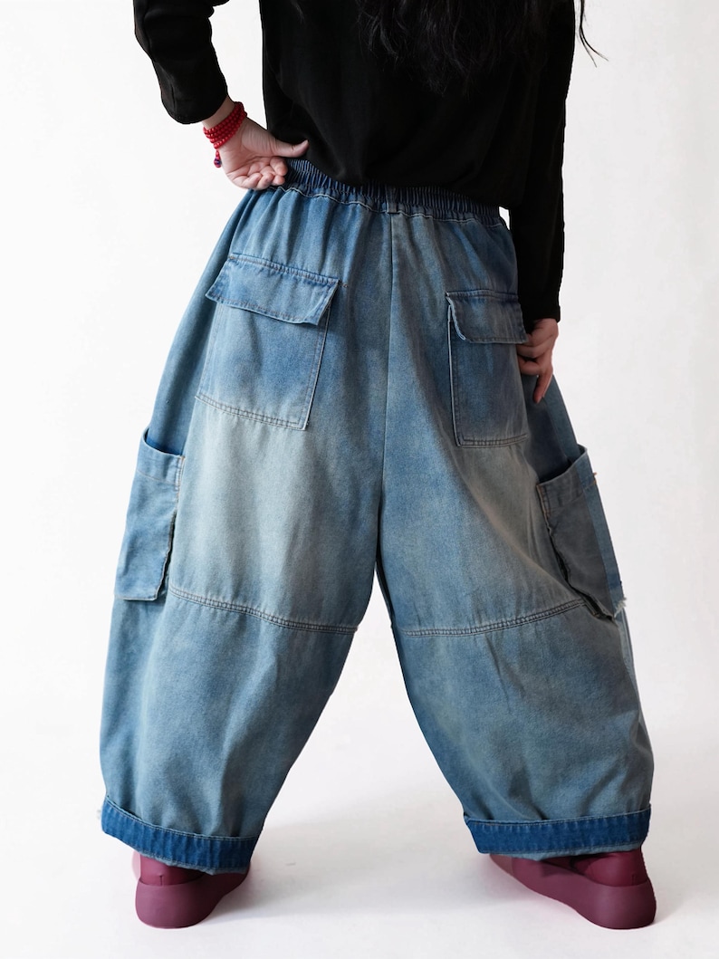 Vintage Washed Workwear Pants | High Waist Balloon Jeans, Artisan Dyed Cargo Style image 14