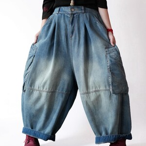 Vintage Washed Workwear Pants | High Waist Balloon Jeans, Artisan Dyed Cargo Style image 13
