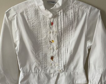 Girl's Embroidered Collar Long Sleeve Button Down Shirt, elegant, special occasions
