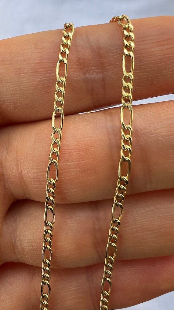 Solid 14K Gold Figaro Chain, Figaro bracelet MEN WOMEN Boy Girl real  Gold Chain Figaro Chain - Main Image