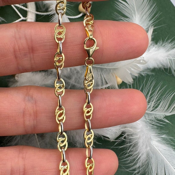 14K Gold Mariner Chain Bracelet, 2.90mm Two Tones Mariner Chain Bracelet, Real Gold Bracelet, Minimalist Gold Bracelet, Men Women Unisex 14K