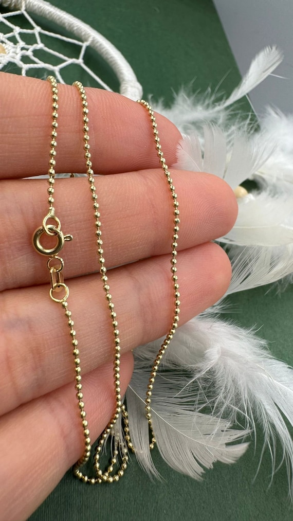 14K Real Gold Ball Chain Real Gold Chain Diamond cut Ball Chain  Italy italian style, Elegant Solid Gold Chain for Women Necklace