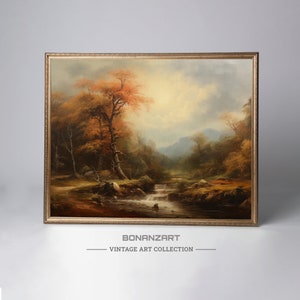 Classical Vintage Antique Country Landscape Oil Painting River Stream Trees Mountains Printable Digital Download Wall Art