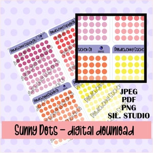 Sunny Color Dots Functional Planner Stickers Digital To Print And Cut For Any Planner
