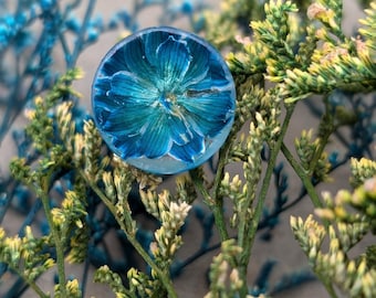 Real Blue Flower Ring, Handmade Botanical Ring, Adjustable Resin Ring with Natural Flower, Nature Lover Gift