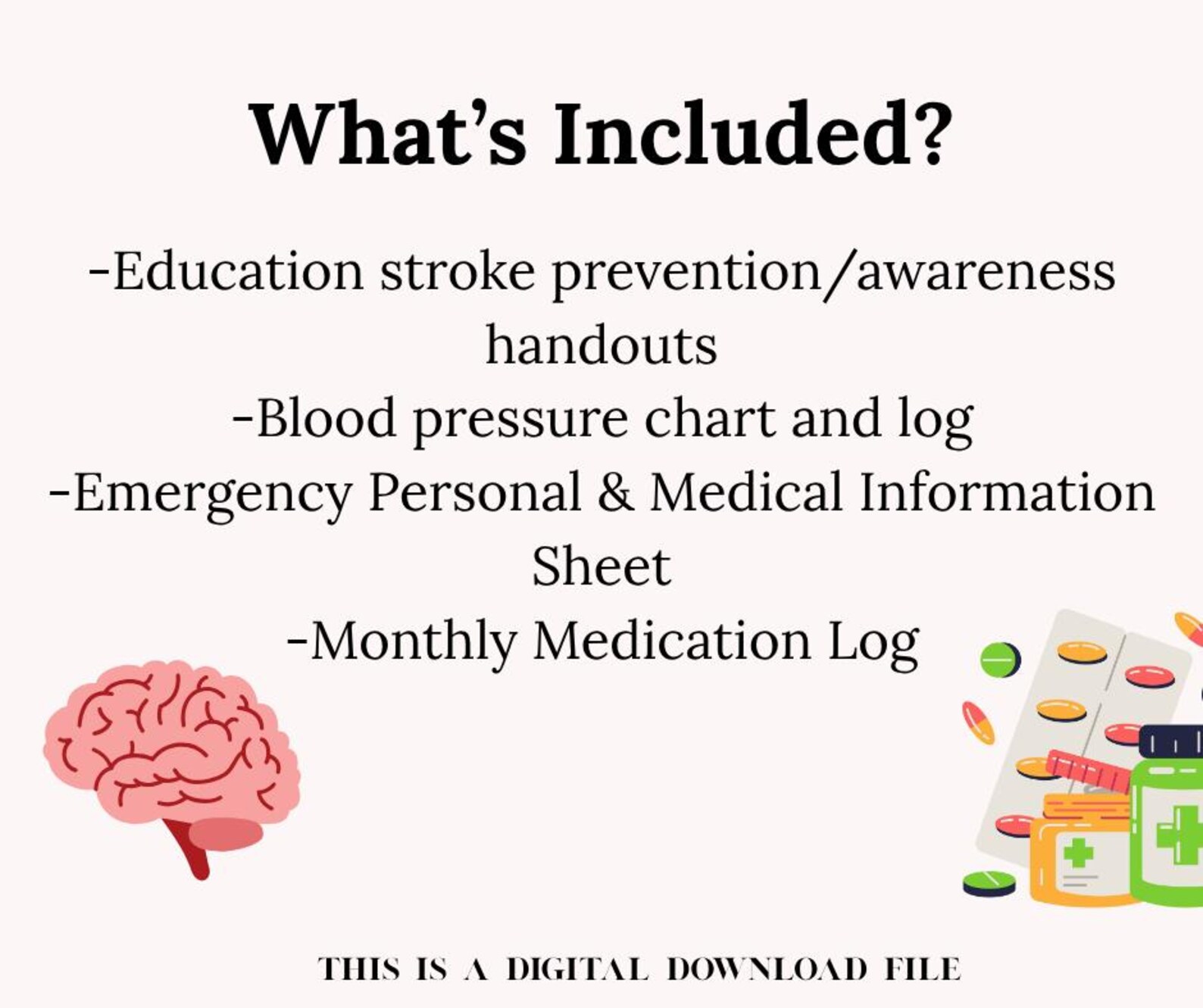 Stroke Button Ed Stroke Education Printable Bundle: BE FAST Poster, Medication Log ...