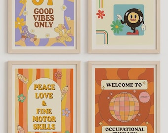 Retro OT-posterpakket: jaren 70 therapieruimte (digitale download)