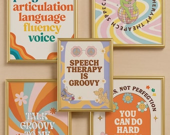 Retro Speech Therapy Posters: Groovy SLP Classroom Decor (Digital Download)