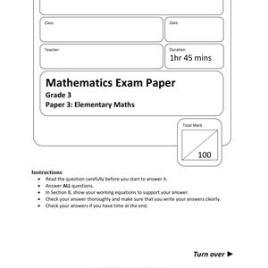 Singapore Maths Mock Exam Paper - Primary 3 - Grade 3 - Printable - Instant download - Exam Paper 3