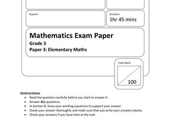 Singapore Maths Mock Exam Paper - Primary 3 - Grade 3 - Printable - Instant download - Exam Paper 3