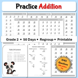 Math Worksheets - Printable - Instant download - Addition - 2 digits - 3 digits - Regrouping - No Regrouping