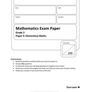 Singapore Maths Mock Exam Paper - Primary 3 - Grade 3 - Printable - Instant download - Exam Paper 4