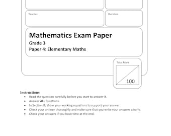 Examen simulado de matemáticas de Singapur - Primaria 3 - Grado 3 - Imprimible - Descarga instantánea - Documento de examen 4