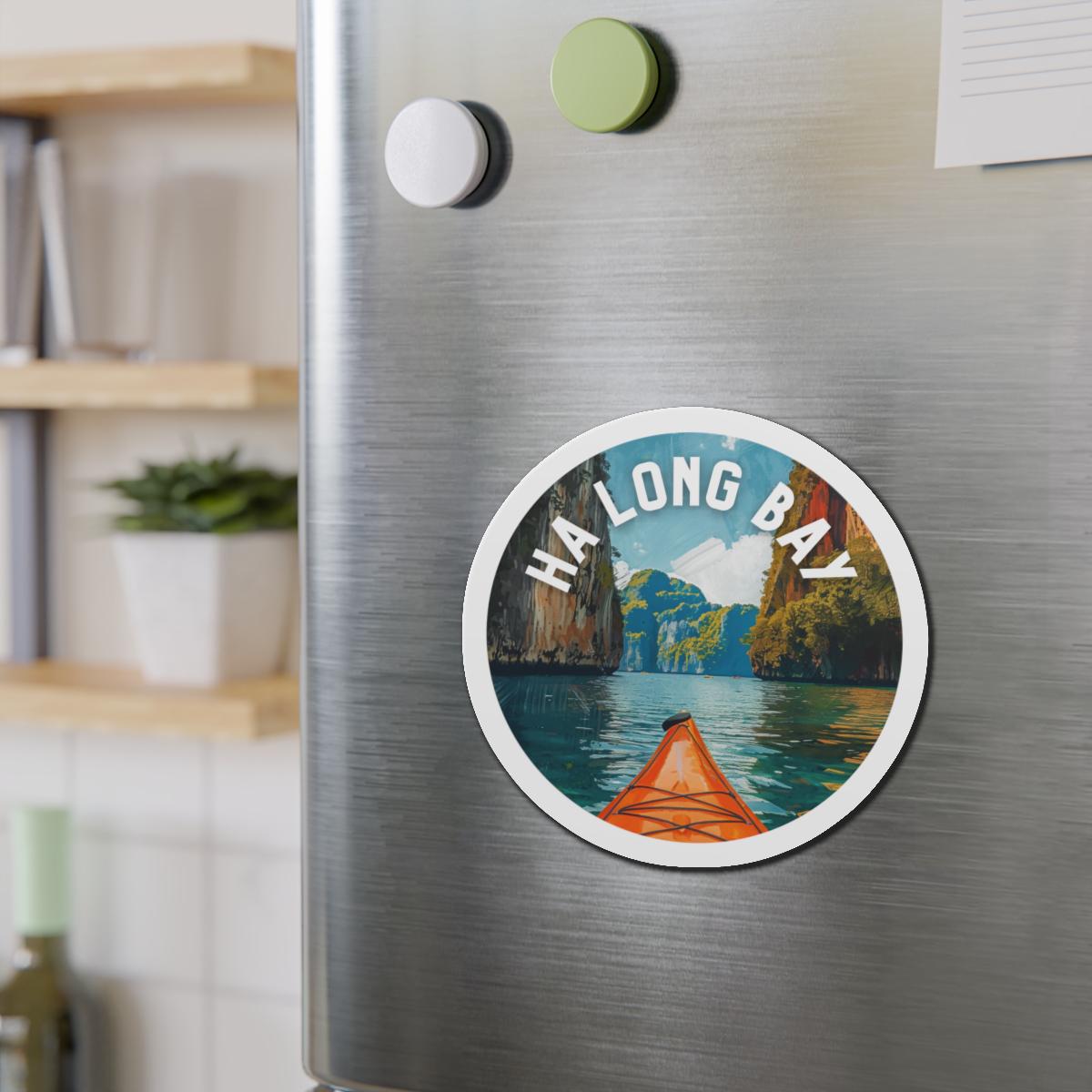 Circular Fridge Magnet of Ha Long Bay - Durable & Flexible Vinyl Magnet, Outdoor-Ready, Choose Your Size