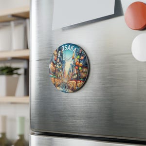 Osaka Round Refrigerator Magnet | City Lights, Travel Souvenir, Travel Gift, Kitchen Accessory