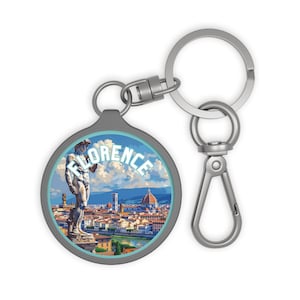 Circular Keychain, Florence - Durable Acrylic & TPU Key Ring Tag with charming illustration