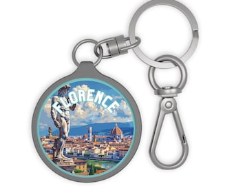 Llavero circular Florence: etiqueta de acrílico y TPU resistente con una encantadora ilustración.