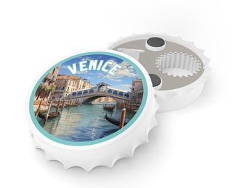 Magnetic Bottlecap-shaped Bottle Opener, Venice Themed - Fridge Magnet, Kitchen Magnet, Bottlecap Opener