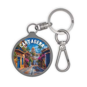 Portachiavi circolare, Cartagena - Portachiavi in acrilico e TPU resistente con illustrazione affascinante