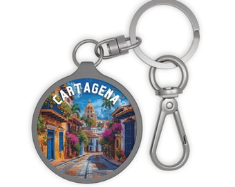 Llavero circular Cartagena - Etiqueta de acrílico y TPU resistente con una ilustración encantadora