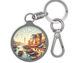 Llavero circular, Venecia: llavero duradero de acrílico y TPU con una ilustración encantadora