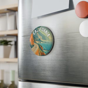 California Refrigerator Button Magnet | California Coast Highway, Travel Souvenir, Travel Gift, Kitchen Accessory