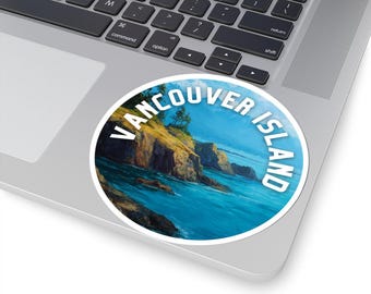 Pegatina de la Isla de Vancouver - Columbia Británica / Pegatina de vinilo / Calcomanía para maleta / Pegatina para diario de viaje / Pegatina para portátil / Pegatina para equipaje