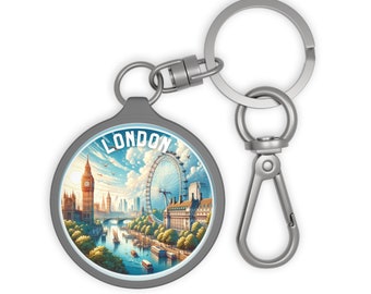 Llavero circular, Londres: llavero duradero de acrílico y TPU con una ilustración encantadora