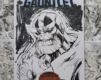 The Infinity Gauntlet #1 Thanos Original Art Cover by Shelby Robertson Signed