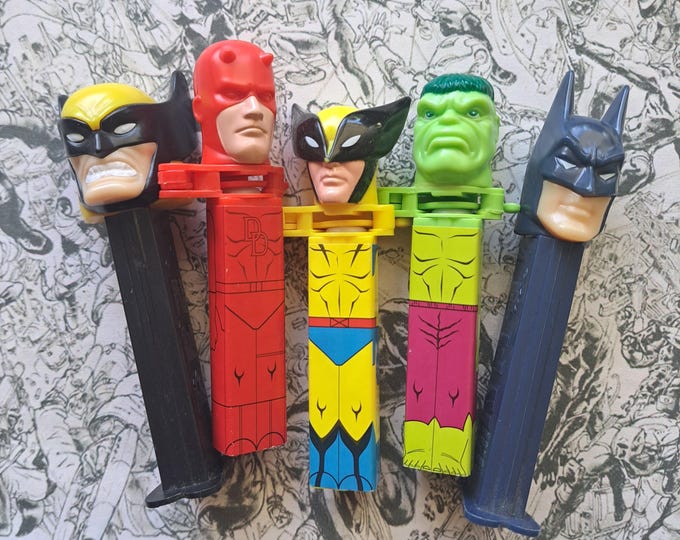 Marvel and DC Superhero Wolverine, Daredevil, Hulk and Batman Pez Dispensers