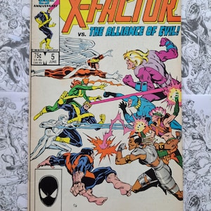 May include: A vintage comic book cover for X-Factor vs. The Alliance of Evil! The cover features a dynamic illustration of several costumed characters in action. The Marvel 25th Anniversary logo is visible, along with the issue number 5 and the month of June.
