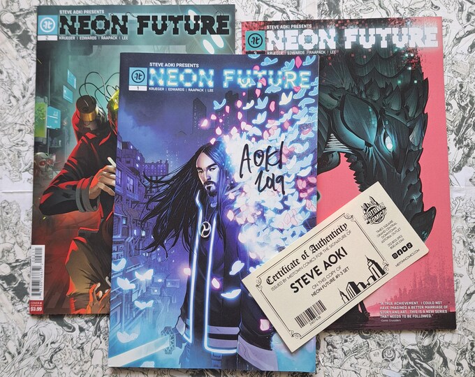 Neon Future #1 Impact Theory Comics Signed By Steve Aoki W/COA Plus Issues 2-3