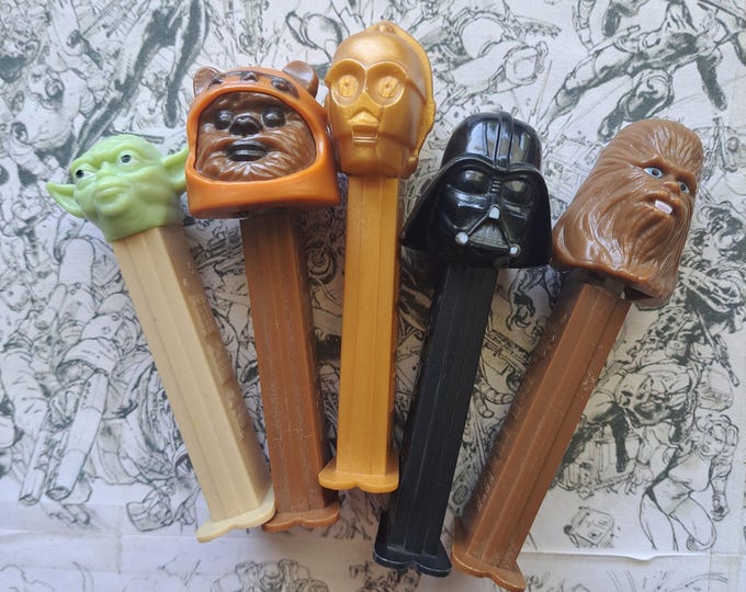 Star Wars Yoda, Darth Vader, Ewok, Chewbacca and C3PO Pez Dispensers