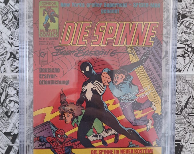 RARE Die Spinne #111 Spider-Man 1984 German #252 CBCS 7.5 2X Signed by Ron Frenz and Brett Breeding First Black Symbiote Costume!