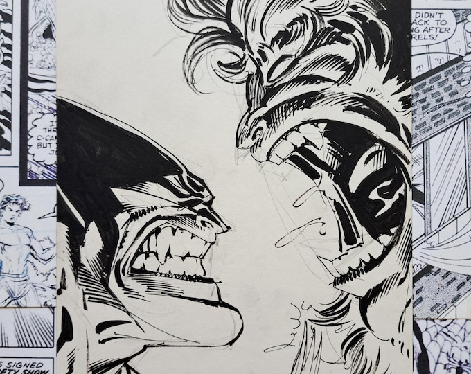 Wolverine vs Sabretooth Original Art by Josef "Joe" Rubinstein 7" x 10.5" Signed