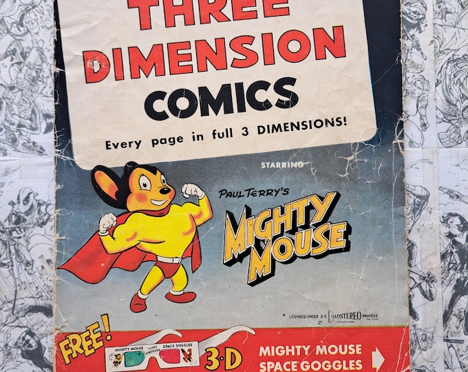 Worlds First Three Dimensional 3D Comic & Glasses #1 Mighty Mouse Golden Age St. Johns 1953