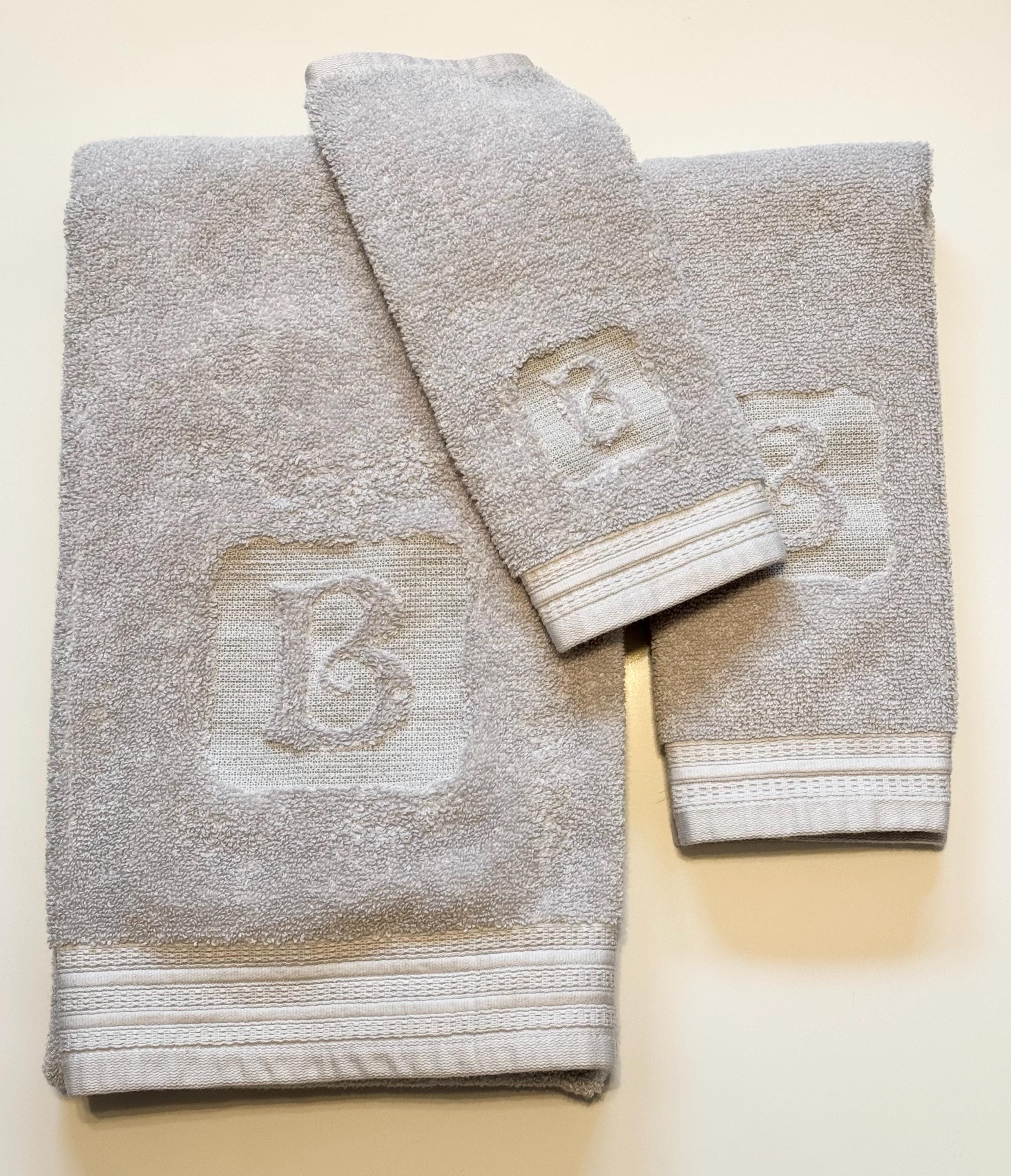 Monogram Towel Set Embossed Hotel Style Egyptian Cotton Bath Towel Initial Stitched Custom Embroidery Bathroom Decor Wedding Christmas Gift