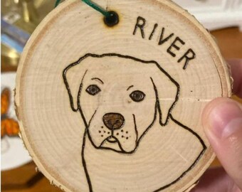 Adorno de retrato de mascota grabado en madera, personalizado, hecho a mano, gato, perro, mascota, regalo de Navidad, rodaja de madera, regalo para amigo, cumpleaños
