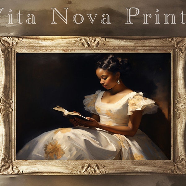 Vintage Female Portrait, Female Reading a Book, Vintage Painting, Black Art, African American Art, Printable Art, Wall art, Print 8