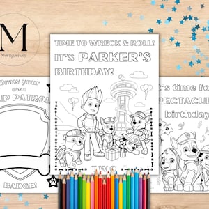 Personalized Birthday Patrol Kids Coloring Pages | Personalized Birthday Patrol Kids Party Downloads