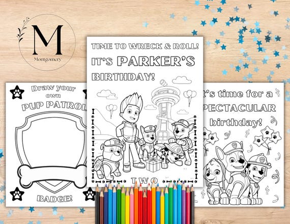Personalized Birthday Patrol Coloring Pages | Kids Party Downloads (PDF)