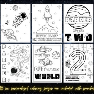 Personalized Outer Space Astronaut Birthday Coloring Pages | Personalized Outer Space Galaxy Astronaut Birthday Party Downloads