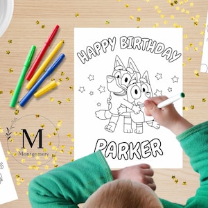 Coloriages d'anniversaire bleus personnalisés | Téléchargements personnalisés pour fête d'anniversaire bleue