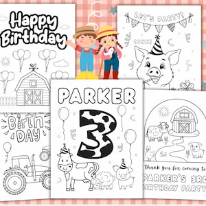 Personalized Farm Animals Birthday Coloring Pages | Personalized Farm Birthday Party Downloads